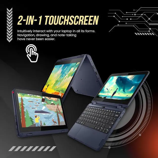 Alt view image 6 of 7 - Lenovo 500w Gen 3 2-in-1 Laptop (11.6" Touchscreen, Intel Pentium N6000, 8GB RAM, 256GB SSD) Ruggedized & Water Resistant for Student & School, Webcam, Wi-Fi, IST Pen, Win 11 Home, Blue, 2024