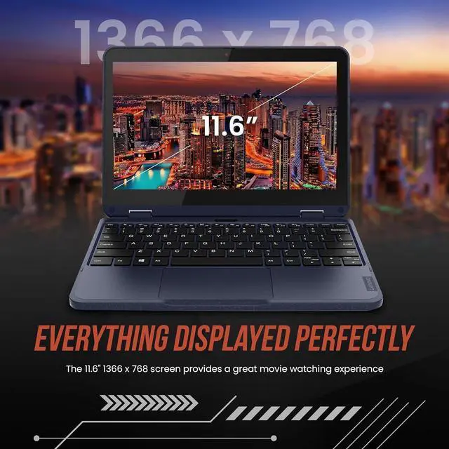 Alt view image 7 of 7 - Lenovo 500w Gen 3 2-in-1 Laptop (11.6" Touchscreen, Intel Pentium N6000, 8GB RAM, 256GB SSD) Ruggedized & Water Resistant for Student & School, Webcam, Wi-Fi, IST Pen, Win 11 Home, Blue, 2024