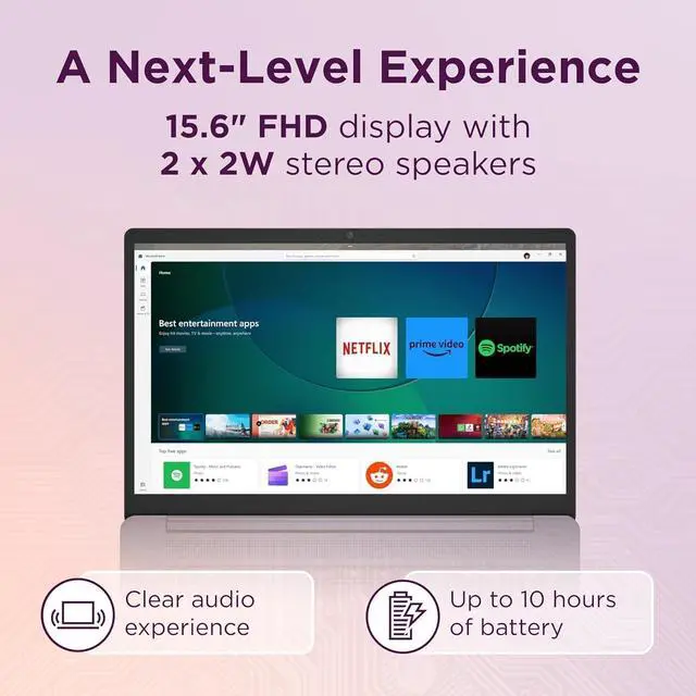 Alt view image 3 of 7 - Lenovo Chromebook 15 (15.6" FHD, 8GB RAM, 128GB Storage (64GB eMMC + 64GB SD Card), 2TB Cloud Storage, Intel Celeron), Home & Student Laptop, Webcam, 10-Hr Long Battery Life, Wi-Fi 6, Chrome OS