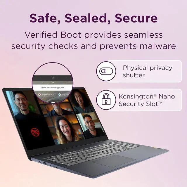 Alt view image 5 of 7 - Lenovo Chromebook 15 (15.6" FHD, 8GB RAM, 128GB Storage (64GB eMMC + 64GB SD Card), 2TB Cloud Storage, Intel Celeron), Home & Student Laptop, Webcam, 10-Hr Long Battery Life, Wi-Fi 6, Chrome OS
