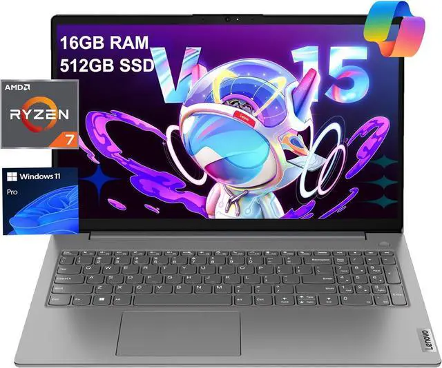 Main image of Lenovo V15 Gen 4 Business Laptop (15.6" FHD, AMD Ryzen 7 7730U (Beat Ryzen 5 5500U), 16GB RAM, 512GB SSD), Numeric Keypad, Webcam w/Shutter, RJ-45, Win 11 Pro w/AI Copilot, Grey