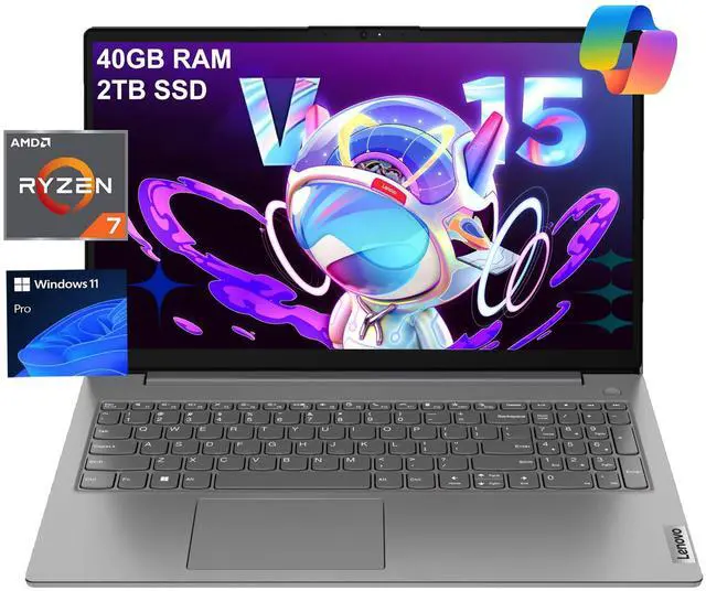 Main image of Lenovo V15 Gen 4 Business Laptop (15.6" FHD, AMD Ryzen 7 7730U (Beat Ryzen 5 5500U), 40GB RAM, 2TB SSD), Numeric Keypad, Webcam w/Shutter, RJ-45, Win 11 Pro w/AI Copilot, Grey