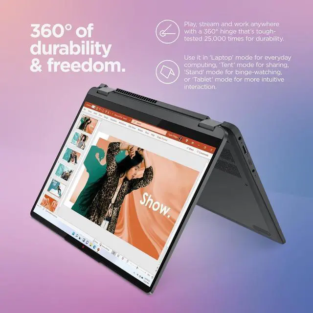 Alt view image 2 of 7 - Lenovo IdeaPad Flex 5i 2-in-1 Laptop (14" FHD+ Touchscreen, Intel Core i3-1215U, 8GB RAM, 256GB SSD) Convertible, Fingerprint, FHD Webcam, 9-Hr Battery Life, IST Pen, Win 11 Home in S Mode, Grey