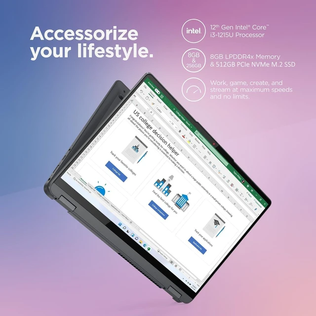 Alt view image 3 of 7 - Lenovo IdeaPad Flex 5i 2-in-1 Laptop (14" FHD+ Touchscreen, Intel Core i3-1215U, 8GB RAM, 512GB SSD) Convertible, Fingerprint, FHD Webcam, 9-Hr Battery Life, IST Pen, Win 11 Home in S Mode, Grey