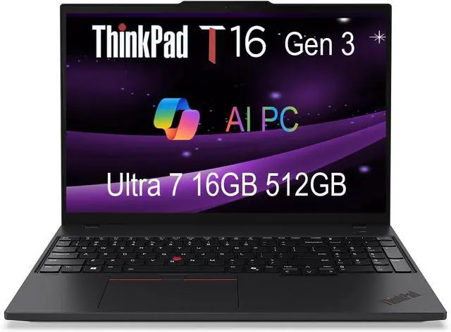 Main image of Lenovo ThinkPad T16 Gen 3 Business Laptop (16" FHD+, Intel Core Ultra 7 155U, 16GB DDR5 RAM, 512GB SSD), 5MP Webcam, Backlit, Fingerprint, Ethernet, Wi-Fi 6E, Win 11 Pro, 2025 AI PC