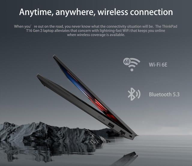 Alt view image 3 of 7 - Lenovo ThinkPad T16 Gen 3 Business Laptop (16" FHD+, Intel Core Ultra 7 155U, 64GB DDR5 RAM, 2TB SSD), 5MP Webcam, Backlit, Fingerprint, Ethernet, Wi-Fi 6E, Win 11 Pro, 2025 AI PC