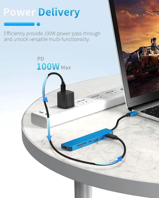 Alt view image 3 of 7 - USB-C Hub for Laptop, 7 in 1 USB-C to HDMI Splitter, USB 3.1 GEN1, USB 2.0 and Type-C Port, 4K HDMI Port, PD 100W Charging, SD Card Reader for ThinkPad, EliteBook, Latitude, Surface, MacBook Air/Pro