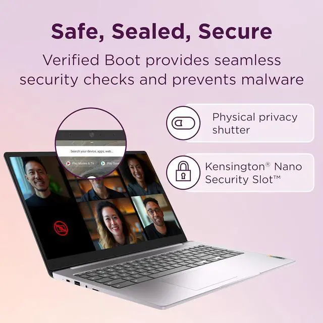 Alt view image 3 of 7 - Lenovo Chromebook 15 (15.6" FHD, 4GB RAM, 192GB Storage (64GB eMMC + 128GB SD Card) 2TB Cloud Storage, Intel Celeron) Home & Student Laptop, Webcam, Wi-Fi 6, 10-Hour Long Battery Life, Chrome OS