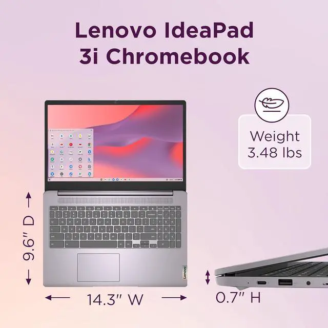 Alt view image 2 of 7 - Lenovo Chromebook 15 (15.6" FHD, 4GB RAM, 192GB Storage (64GB eMMC + 128GB SD Card) 2TB Cloud Storage, Intel Celeron) Home & Student Laptop, Webcam, Wi-Fi 6, 10-Hour Long Battery Life, Chrome OS