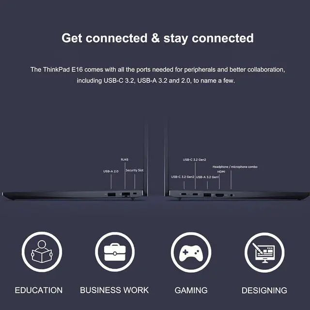 Alt view image 6 of 7 - Lenovo ThinkPad E16 Gen 2 Business Laptop (16" FHD+ Anti-Glare, Intel Core Ultra 5 125U (> i7-1355U), 16GB DDR5 RAM, 512GB SSD) Fingerprint, Backlit, Webcam, Ethernet, Win 11 Pro, 2025 AI PC, Black