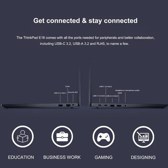 Alt view image 5 of 7 - Lenovo ThinkPad E16 Gen 2 Business Laptop (16" FHD+ Anti-glare, AMD Ryzen 5 7535U (> Intel i7-1360P), 32GB DDR5, 1TB SSD) Fingerprint, Backlit, RGB Webcam, Wi-Fi, RJ-45, Win 11 Pro w/ AI Copilot