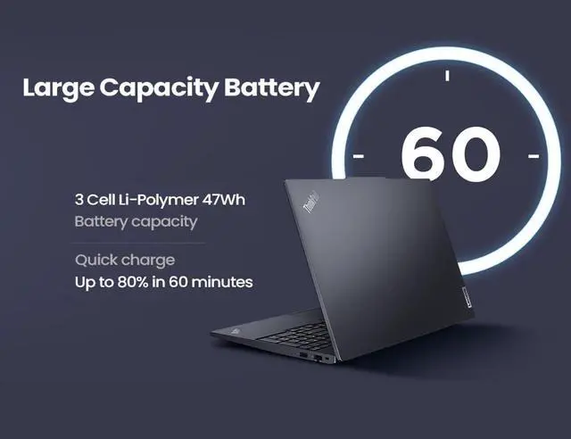 Alt view image 6 of 7 - Lenovo ThinkPad E16 Gen 2 Business Laptop (16" FHD+ Anti-glare, AMD Ryzen 5 7535U (> Intel i7-1360P), 32GB DDR5, 1TB SSD) Fingerprint, Backlit, RGB Webcam, Wi-Fi, RJ-45, Win 11 Pro w/ AI Copilot