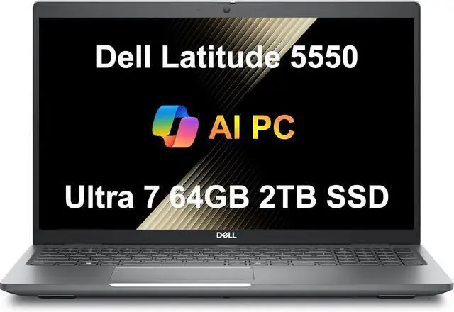 Main image of Dell Latitude 5550 Business Laptop (15.6" FHD Anti-Glare, Intel 12-Core Ultra 7 155U (Beat i7-1355U), 64GB DDR5 RAM, 2TB SSD) Backlit, FHD RGB Webcam, Thunderbolt 4, Ethernet, Win 11 Pro, 2025 AI PC