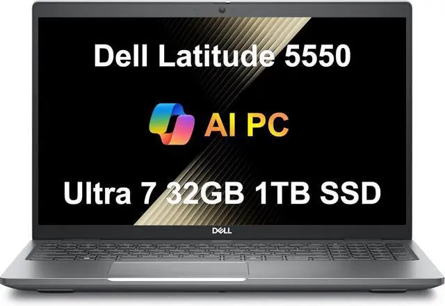 Main image of Dell Latitude 5550 Business Laptop (15.6" FHD Anti-Glare, Intel 12-Core Ultra 7 155U (Beat i7-1355U), 32GB DDR5 RAM, 1TB SSD) Backlit, FHD RGB Webcam, Thunderbolt 4, Ethernet, Win 11 Pro, 2025 AI PC