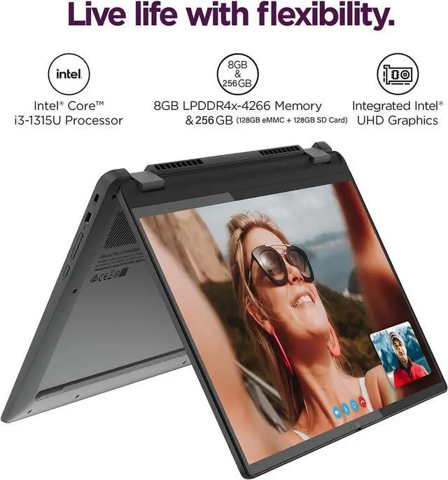 Alt view image 2 of 7 - Lenovo Flex 5i Chromebook Plus 14" FHD+ 2-in-1 Touchscreen Laptop ( Intel Core i3-1315U, 8GB RAM, 256GB Storage), FHD Webcam, Backlit Keyboard, Chrome OS, w/Google AI, 2TB of Cloud Storage, Grey