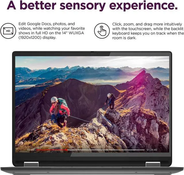 Alt view image 3 of 7 - Lenovo Flex 5i Chromebook Plus 14" FHD+ 2-in-1 Touchscreen Laptop ( Intel Core i3-1315U, 8GB RAM, 256GB Storage), FHD Webcam, Backlit Keyboard, Chrome OS, w/Google AI, 2TB of Cloud Storage, Grey