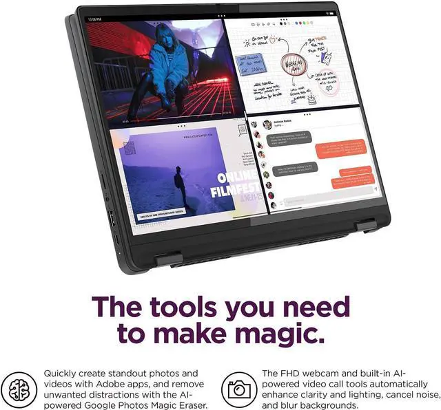 Alt view image 4 of 7 - Lenovo Flex 5i Chromebook Plus 14" FHD+ 2-in-1 Touchscreen Laptop ( Intel Core i3-1315U, 8GB RAM, 256GB Storage), FHD Webcam, Backlit Keyboard, Chrome OS, w/Google AI, 2TB of Cloud Storage, Grey