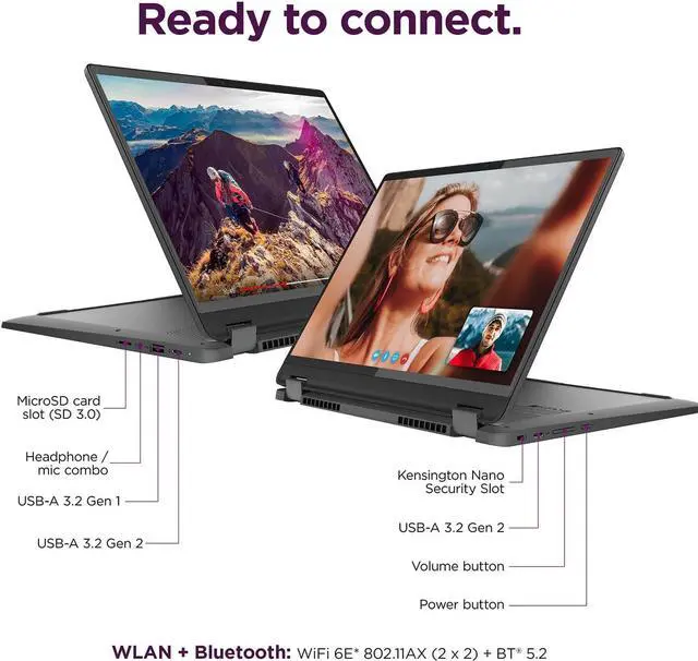 Alt view image 5 of 7 - Lenovo Flex 5i Chromebook Plus 14" FHD+ 2-in-1 Touchscreen Laptop ( Intel Core i3-1315U, 8GB RAM, 256GB Storage), FHD Webcam, Backlit Keyboard, Chrome OS, w/Google AI, 2TB of Cloud Storage, Grey