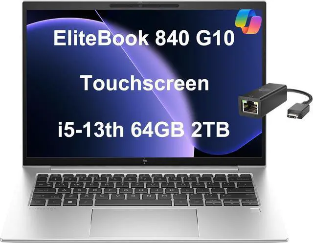 Main image of HP EliteBook 840 G10 Business Laptop (14" FHD+ Touchscreen, Intel 10-Core i5-1335U (Beat i7-1255U), 64GB DDR5 RAM, 2TB SSD) Backlit KB, Fingerprint, 5MP IR Webcam, Wolf Security, Win 11 Pro w/ Copilot