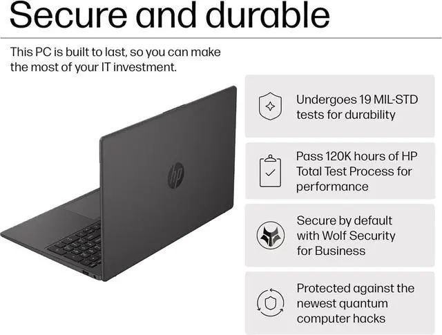 Alt view image 3 of 7 - HP Laptop 250 G10 for Business, Home (15.6" FHD IPS Anti-glare, 64GB RAM, 2TB PCIe SSD, Intel Core i5-1334U (> AMD Ryzen 7-7530U)), Military Grade, Webcam w/Shutter, Numeric Keypad, Win 11 Pro, Gray