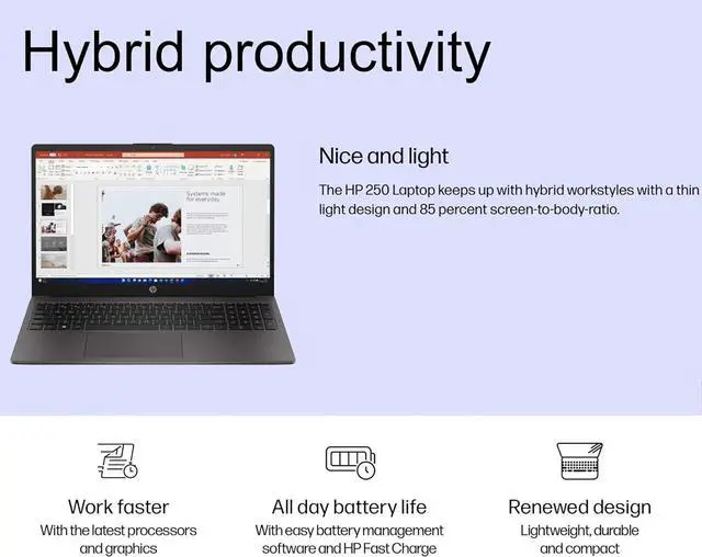 Alt view image 4 of 7 - HP Laptop 250 G10 for Business, Home (15.6" FHD IPS Anti-glare, 64GB RAM, 2TB PCIe SSD, Intel Core i5-1334U (> AMD Ryzen 7-7530U)), Military Grade, Webcam w/Shutter, Numeric Keypad, Win 11 Pro, Gray