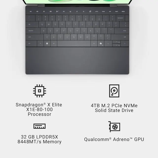 Alt view image 2 of 7 - Dell XPS 13 9345 Laptop, Copilot+ AI PC (13.4" FHD+ 120Hz, Qualcomm 12-Core Snapdragon X Elite, 32GB 8848MT/s RAM, 4TB SSD), Thin & Light, 27 Hours Battery Life, IR Webcam, Wi-Fi 7, Win 11 Pro,2025