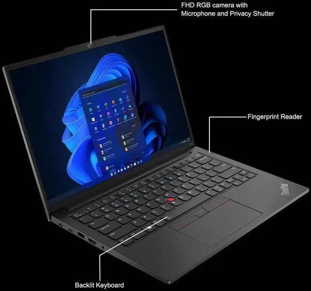 Alt view image 7 of 7 - Lenovo ThinkPad E14 Gen 5 Business Laptop (14" FHD+ Anti-Glare, Intel 10-Core i7-1355U, 40GB RAM, 2TB SSD) Backlit, Fingerprint, Fast Charge, 1080p RGB Webcam, Wi-Fi 6, Win 11 Pro w/Copilot