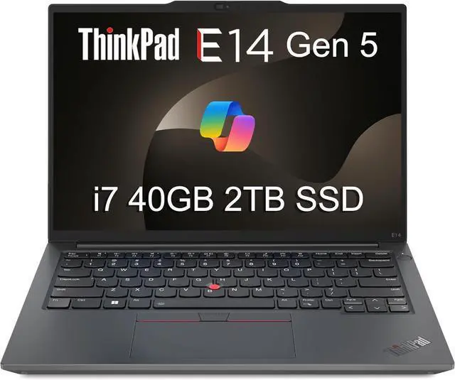 Main image of Lenovo ThinkPad E14 Gen 5 Business Laptop (14" FHD+ Anti-Glare, Intel 10-Core i7-1355U, 40GB RAM, 2TB SSD) Backlit, Fingerprint, Fast Charge, 1080p RGB Webcam, Wi-Fi 6, Win 11 Pro w/Copilot