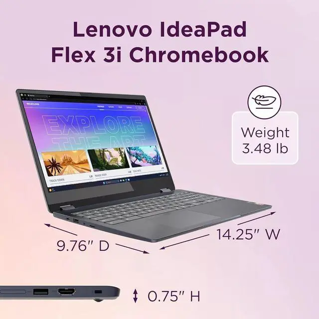 Alt view image 5 of 7 - Lenovo Ideapad Flex 3i Chromebook 2-in-1 Laptop (15.6" FHD Touchscreen, Intel Pentium N6000, 8GB RAM, 256GB Storage (128GB eMMC+128GB IST SD Card)), Student & School, Webcam, NFC, Wi-Fi 6, Chrome OS