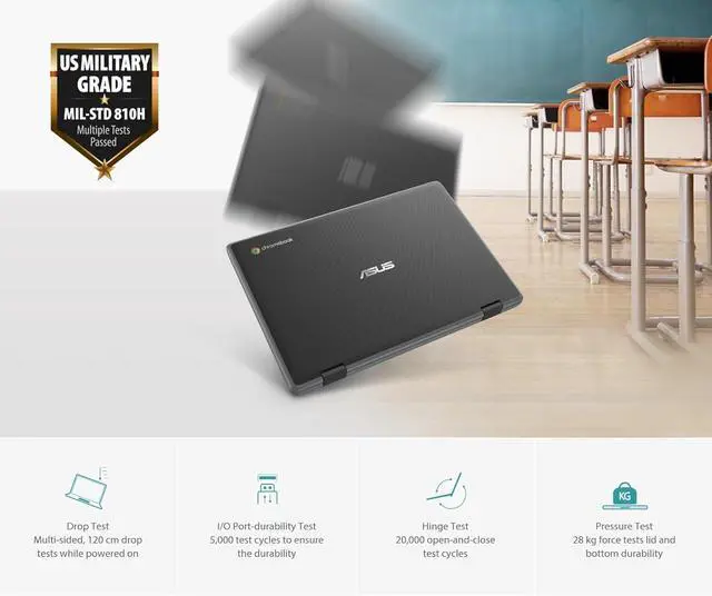 Alt view image 4 of 7 - ASUS 2-in-1 Chromebook Flip CR1 (11.6" Touchscreen, Intel Celeron N5100, 4GB RAM, 96GB Storage) Ruggedized & Water Resistant, Student & Home Laptop, 8MP Webcam, Wi-Fi 6, Stylus Pen, Chrome OS