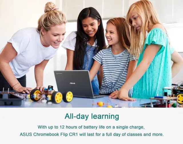 Alt view image 6 of 7 - ASUS 2-in-1 Chromebook Flip CR1 (11.6" Touchscreen, Intel Celeron N5100, 4GB RAM, 96GB Storage) Ruggedized & Water Resistant, Student & Home Laptop, 8MP Webcam, Wi-Fi 6, Stylus Pen, Chrome OS