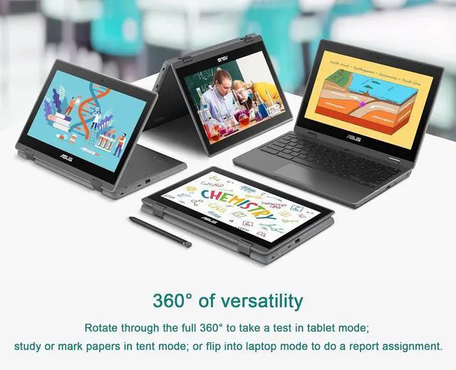 Alt view image 7 of 7 - ASUS 2-in-1 Chromebook Flip CR1 (11.6" Touchscreen, Intel Celeron N5100, 4GB RAM, 96GB Storage) Ruggedized & Water Resistant, Student & Home Laptop, 8MP Webcam, Wi-Fi 6, Stylus Pen, Chrome OS