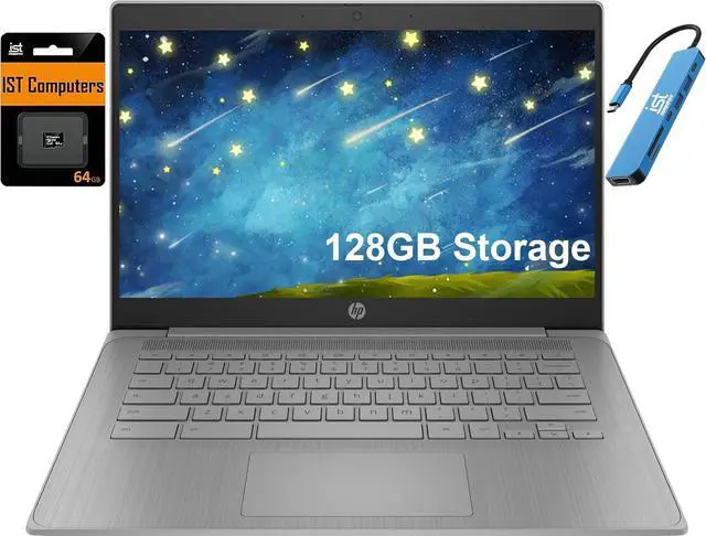 Main image of HP Chromebook 14 Laptop (14" HD, Intel 4-Core Celeron N4120, 4GB RAM, 128GB Storage, UHD Graphics 600) for Home & Student, Light Weight & 14-Hr Battery Life, Webcam, Wi-Fi, IST HUB, Chrome OS, Grey