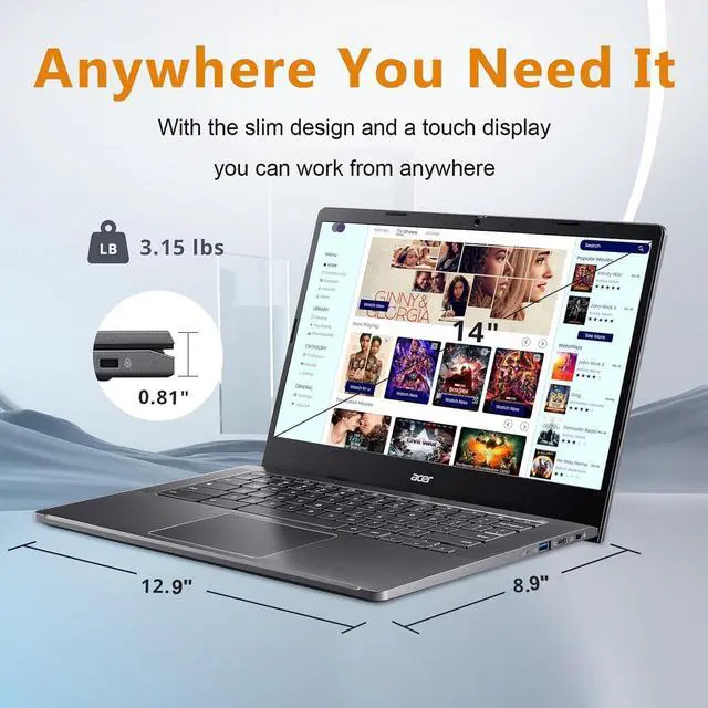 Alt view image 5 of 7 - Acer Chromebook Plus 514 Laptop w/ Google AI (14" FHD Touchscreen, Intel 8-Core i3-N305, 8GB RAM, 640GB Storage, 2TB Cloud Storage) Business, Student, 11-Hr Long Battery Life, 1080p Webcam, Chrome OS