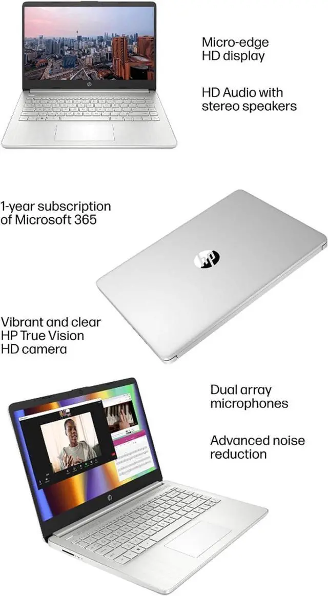 Alt view image 6 of 7 - HP 14 Laptop (14" HD, Intel Celeron N4120, 4GB RAM, 256GB Storage (128GB eMMC + 128GB SD Card)) School & Business, 11-Hour Battery Life, 1-Year Office 365, Win 11 Home S w/AI Copilot, Silver