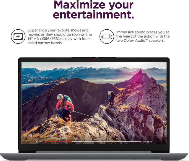 Alt view image 4 of 7 - Lenovo IdeaPad Ultra Light Laptop for Student & Home (14" Anti-Glare, Intel Dual Core Processor, 4GB RAM, 128GB Storage (64GB+ 64GB SD)), 1 Year Office 365, Webcam, Wi-Fi 6, Win 11 Home in S, Grey
