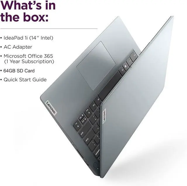 Alt view image 7 of 7 - Lenovo IdeaPad Ultra Light Laptop for Student & Home (14" Anti-Glare, Intel Dual Core Processor, 4GB RAM, 128GB Storage (64GB+ 64GB SD)), 1 Year Office 365, Webcam, Wi-Fi 6, Win 11 Home in S, Grey