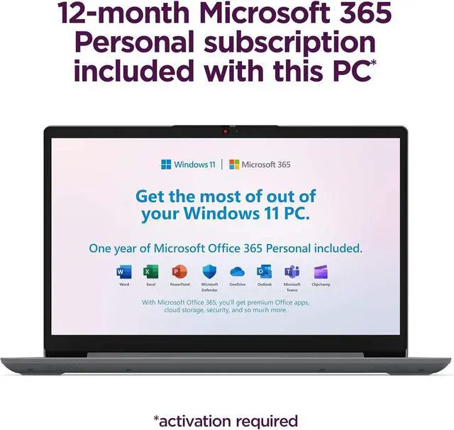 Alt view image 2 of 7 - Lenovo Ideapad 1i Laptop (14" Anti-Glare Display, Intel Dual Core Processor, 4GB RAM, 256GB SSD), 1 Year Office 365, Student & Home, 720P Webcam w/Privacy Shutter, Wi-Fi 6, Win 11 Home in S, Grey