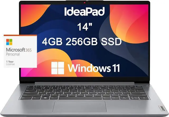 Main image of Lenovo Ideapad 1i Laptop (14" Anti-Glare Display, Intel Dual Core Processor, 4GB RAM, 256GB SSD), 1 Year Office 365, Student & Home, 720P Webcam w/Privacy Shutter, Wi-Fi 6, Win 11 Home in S, Grey