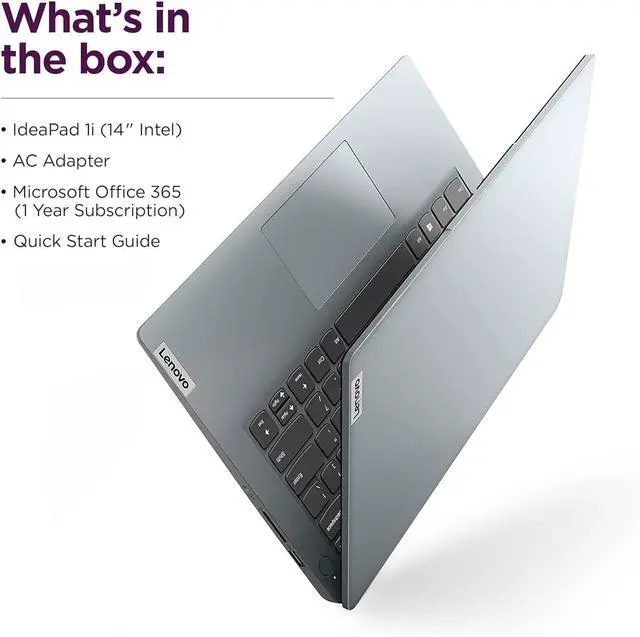 Alt view image 7 of 7 - Lenovo Ideapad 1i Laptop (14" Anti-Glare Display, Intel Dual Core Processor, 4GB RAM, 256GB SSD), 1 Year Office 365, Student & Home, 720P Webcam w/Privacy Shutter, Wi-Fi 6, Win 11 Home in S, Grey