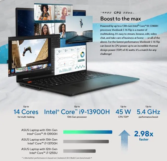 Alt view image 2 of 7 - ASUS Vivobook S 16 Flip 2-in-1 Laptop (16" FHD+ Touchscreen, Intel 14-Core i9-13900H, 40GB RAM, 2TB SSD) for Creator, Photographer, Designer, Backlit Keyboard, 1080p IR Webcam, Win 11 Pro w/Copilot