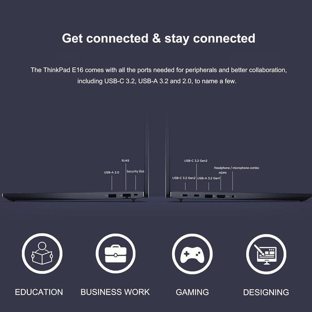 Alt view image 6 of 7 - Lenovo ThinkPad E16 Business Laptop (16" FHD+ Touchscreen, Intel 13th Gen 10-Core i5-1335U, 40GB RAM, 2TB SSD), Backlit Keyboard, Fingerprint, FHD Webcam, Ethernet, Wi-Fi 6, Win 11 Pro, Black