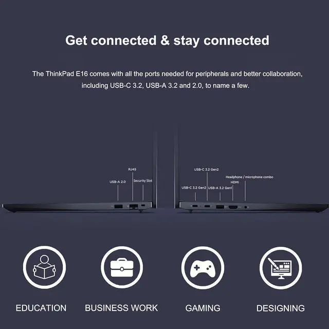 Alt view image 6 of 7 - Lenovo ThinkPad E16 Business Laptop (16" FHD+ Touchscreen, Intel 13th Gen 10-Core i5-1335U, 40GB RAM, 1TB SSD), Backlit Keyboard, Fingerprint, FHD Webcam, Ethernet, Wi-Fi 6, Win 11 Pro, Black
