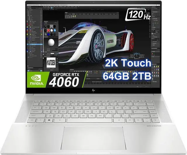 Main image of HP Envy 16 Laptop For Creator, Designer (16" 2K Touchscreen 120Hz, NVIDIA GeForce RTX 4060 8GB, Intel 14-Core i7-13700H, 64GB DDR5 RAM, 2TB SSD), Backlit KB, 100% sRGB, IR Webcam, Win 11 Pro, Sliver