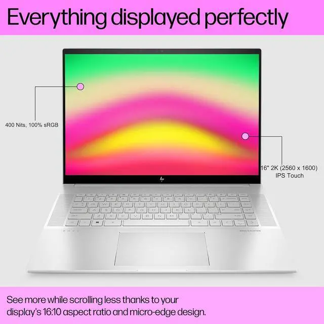Alt view image 3 of 7 - HP Envy 16 Laptop For Creator, Designer (16" 2K Touchscreen 120Hz, NVIDIA GeForce RTX 4060 8GB, Intel 14-Core i7-13700H, 64GB DDR5 RAM, 2TB SSD), Backlit KB, 100% sRGB, IR Webcam, Win 11 Pro, Sliver