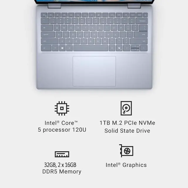 Alt view image 4 of 7 - Dell Inspiron 14 7440 2-in-1 Laptop (14" FHD+ Touchscreen, Intel Core 5 120U (> i7-1355U), 32GB DDR5, 1TB SSD), for Creator, Designer, 10-Hr Long Battery Life, Backlit, Win 11 Pro w/ AI Copilot