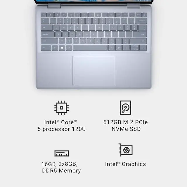 Alt view image 4 of 7 - Dell Inspiron 14 7440 2-in-1 Laptop (14" FHD+ Touchscreen, Intel Core 5 120U (> i7-1355U), 16GB DDR5, 512GB SSD), for Creator, Designer, 10-Hr Long Battery Life, Backlit, Win 11 Pro w/ AI Copilot