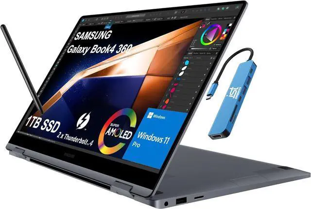 Main image of Samsung Galaxy Book4 360 2 in 1 AI PC Laptop (15.6" FHD AMOLED Touchscreen, Intel 10-Core 5 120U (> i7-1355U), 16GB DDR5, 1TB SSD, Pen) for Creator, Designer, FP, IST Hub, Win 11 Pro, 2025, NP750QGK