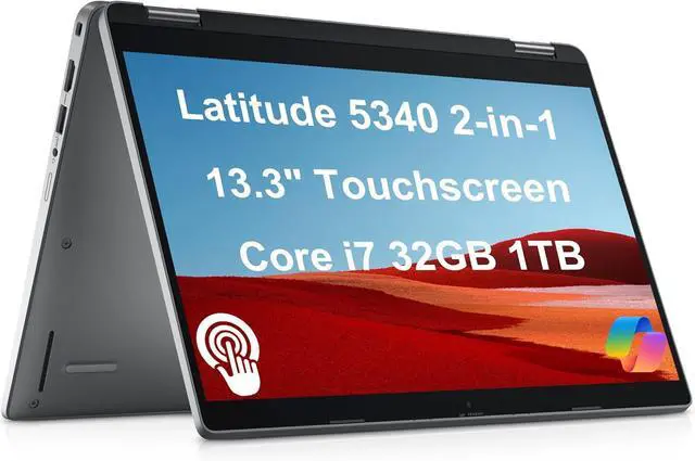 Main image of Dell Latitude 5340 2-in-1 Business Laptop (13.3" FHD Touchscreen, Intel Core i7-1365U vPro, 32GB DDR5 RAM, 1TB SSD) Backlit, 1080p Webcam, 2 x Thunderbolt 4, Wi-Fi 6E, Win 11 Pro w/ Copilot, Gray