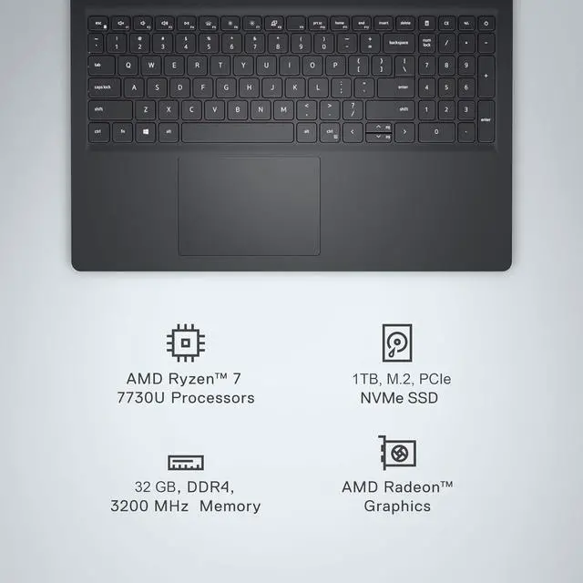Alt view image 2 of 7 - Dell Inspiron 15 Touchscreen Laptop (15.6" FHD, AMD Ryzen 7 7730U (> Intel i7-1255U), 32GB, 1TB SSD) Business, College Students, Enterprises, Numeric Keypad, Inspiron 3535 3000, Webcam, Win 11 Pro
